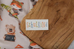 Lade das Bild in den Galerie-Viewer, Kunstleder Patch "Schulkind" blau 7,2 x 3,5 cm