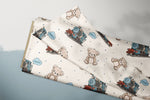 Lade das Bild in den Galerie-Viewer, Supersoft Premium BIO Jersey "Chooo Chooo" beige groß 0,5 m