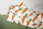 Lade das Bild in den Galerie-Viewer, Supersoft Premium BIO French Terry "Möhrchen" Karotten off white groß 0,5 m