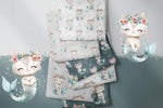 Lade das Bild in den Galerie-Viewer, Premium BIO Jersey "Coral Cat" seagreen groß 0,5 m
