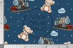 Lade das Bild in den Galerie-Viewer, Supersoft Premium BIO French Terry "Chooo Chooo" navy groß 0,5 m
