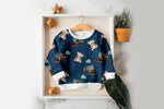 Lade das Bild in den Galerie-Viewer, Supersoft Premium BIO French Terry "Chooo Chooo" navy groß 0,5 m
