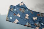 Lade das Bild in den Galerie-Viewer, Supersoft Premium BIO French Terry "Chooo Chooo" navy groß 0,5 m
