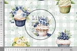 Lade das Bild in den Galerie-Viewer, BIO Baumwoll Webware "Cupcakes Blueberry" gingham sage 0,5 m
